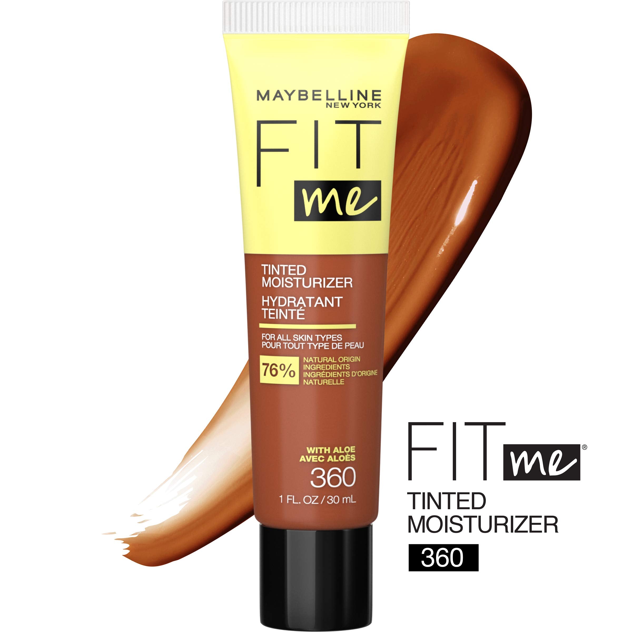 Fit Me Tinted Moisturizer, Fresh Feel, Natural Coverage, 12H Hydration, Evens Skin Tone, Conceals Imperfections, for All Skin Tones and Skin Types