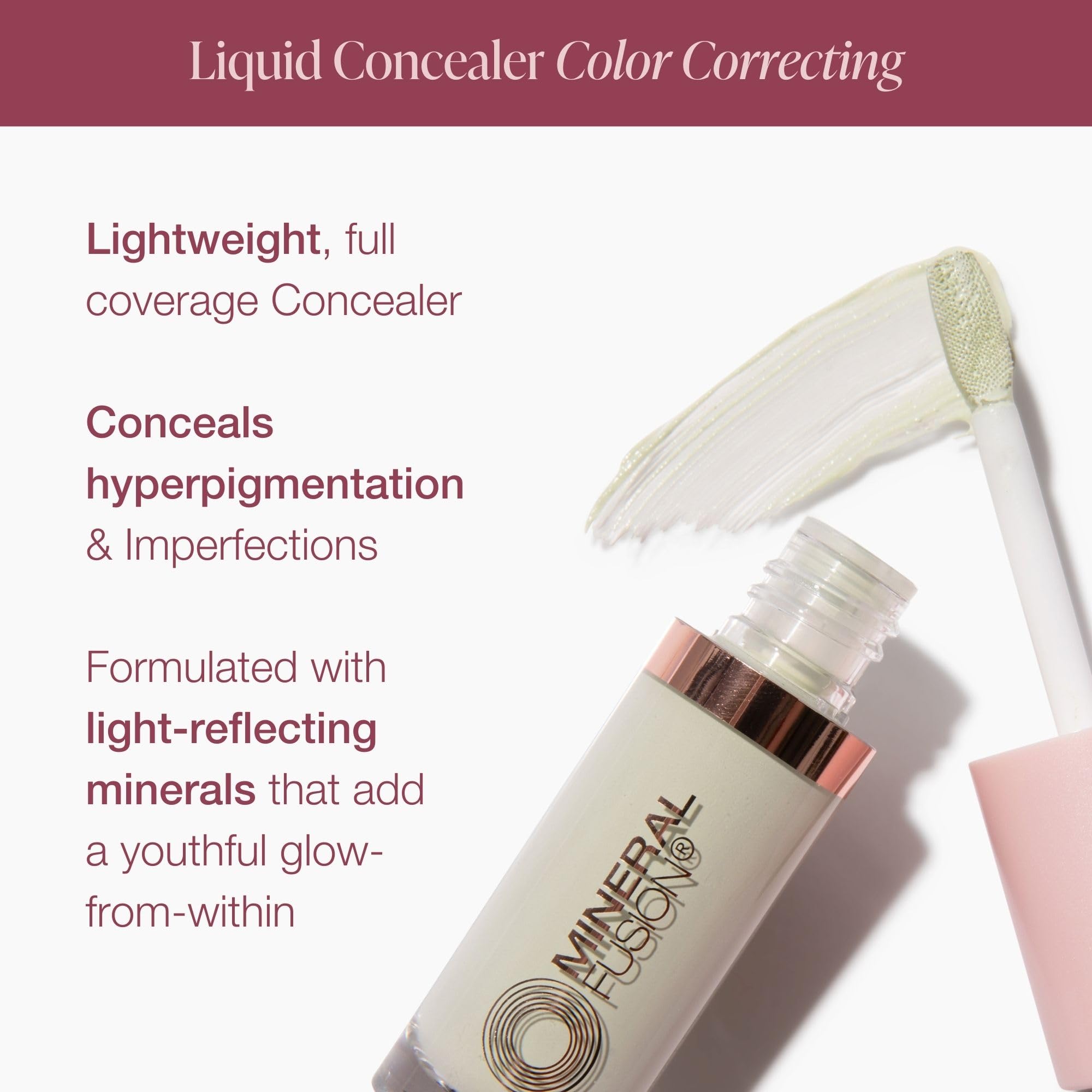 Mineral Fusion Color Correcting Full Coverage Concealer, 0.24 fl oz, With Vitamin C & Hyaluronic Acid, Lightweight Multi-Tasking Under Eye Concealer & Dark Spot Corrector, Vegan & Hypoallergenic