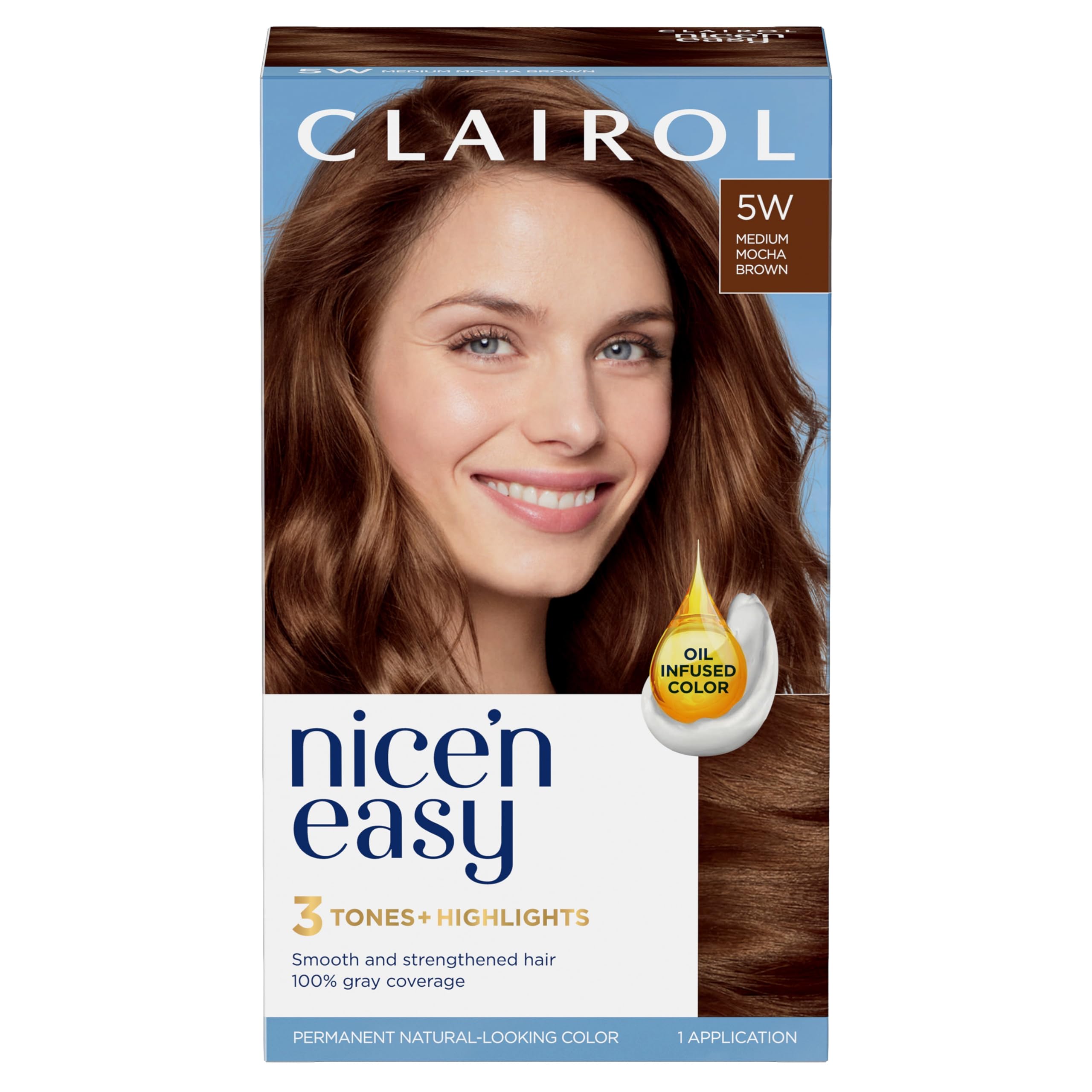 Clairol Nice'n Easy Permanent Hair Dye, Natural-Looking Brown Hair Color with 100% Gray Coverage