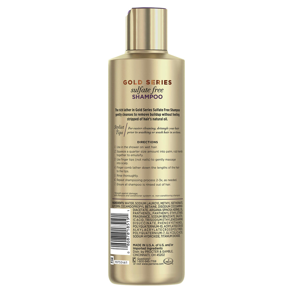 Pantene Gold Series Argan Oil from ProV for Natural and Curly Textured Hair, Sulfate Free Shampoo