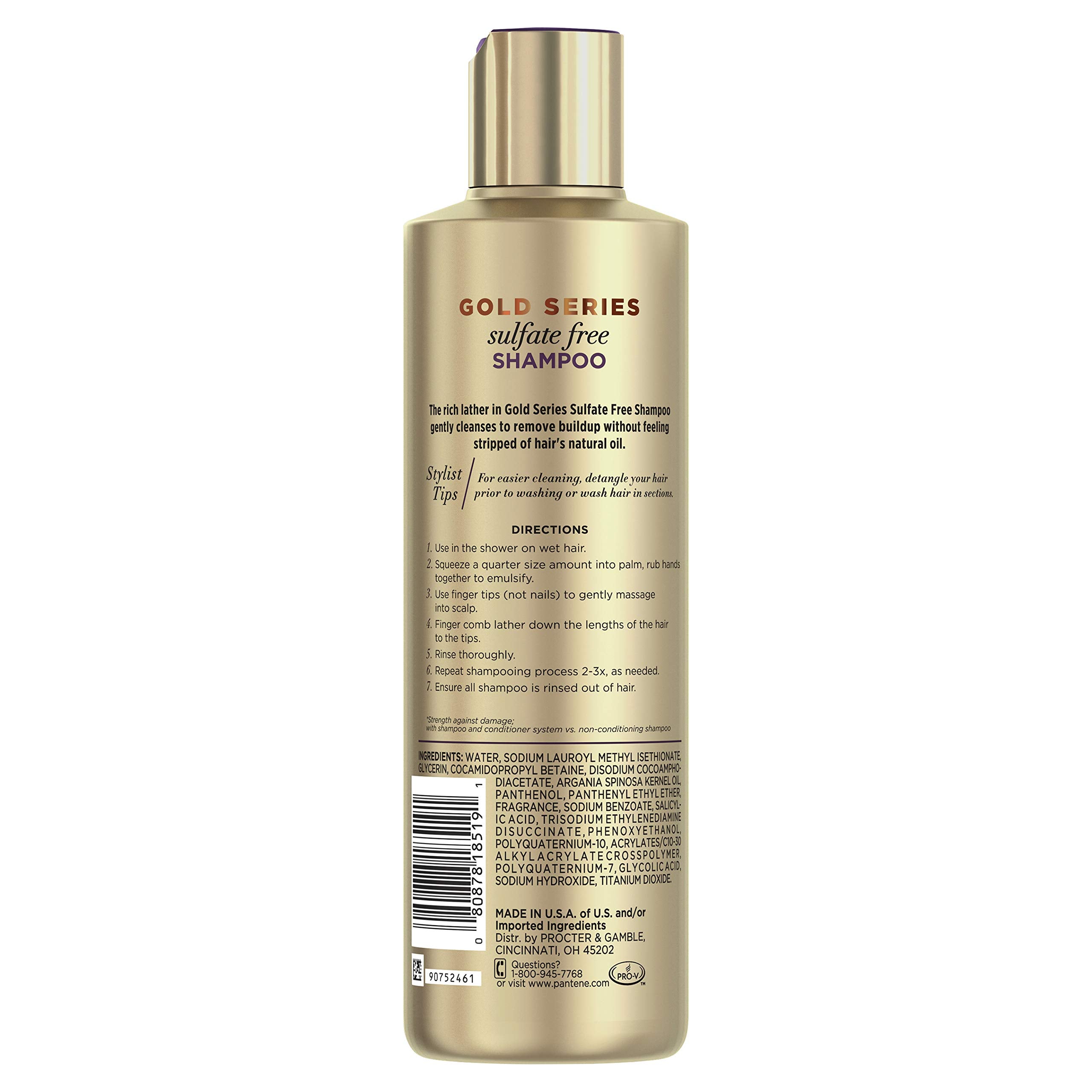 Pantene Gold Series Argan Oil from ProV for Natural and Curly Textured Hair, Sulfate Free Shampoo