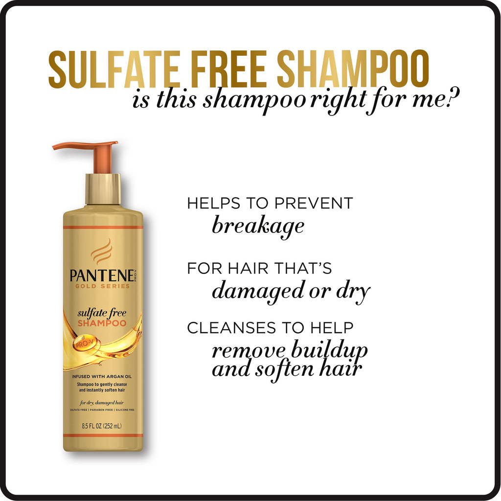 Pantene Gold Series Argan Oil from ProV for Natural and Curly Textured Hair, Sulfate Free Shampoo