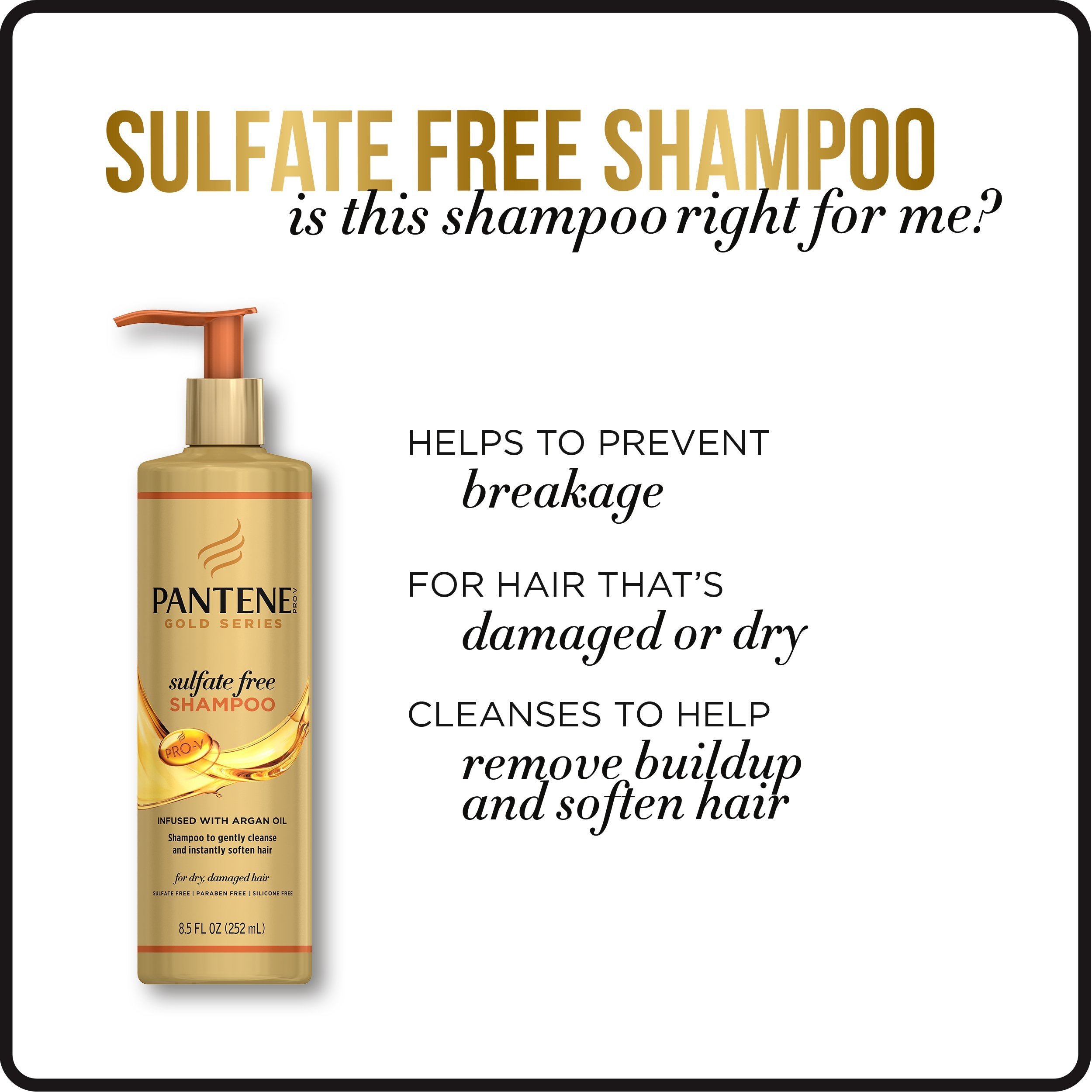 Pantene Gold Series Argan Oil from ProV for Natural and Curly Textured Hair, Sulfate Free Shampoo