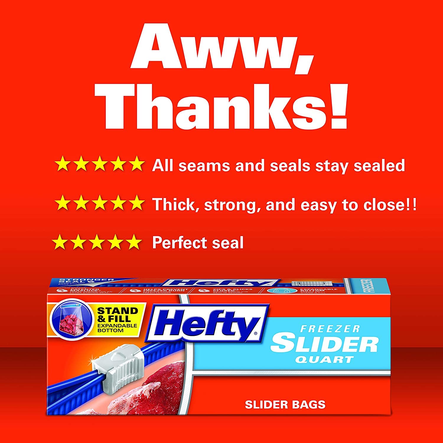 Hefty Freezer Slider Bags, Quart, 15 CT