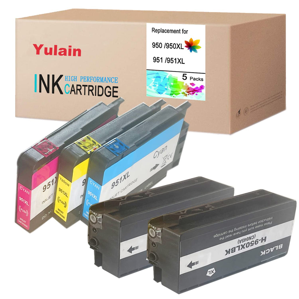 Yulain Compatible Ink Cartridge Replacement Inkjet for HP 950 951 950XL 951XL Use with HP Officejet Pro 8600 8610 8620 8630 8640 8625 8615 8100 251dw 271dw 276dw Printer, 5 Packs/Set
