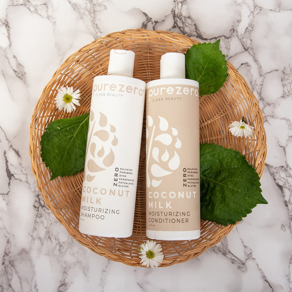 Purezero Coconut Milk Moisturizing Conditioner - 12 Fl Ounces - Intense Hydration & Increase Shine - Fight Dandruff & Frizz - Zero Sulfates, Parabens, Dyes - 100% Vegan & Cruelty Free
