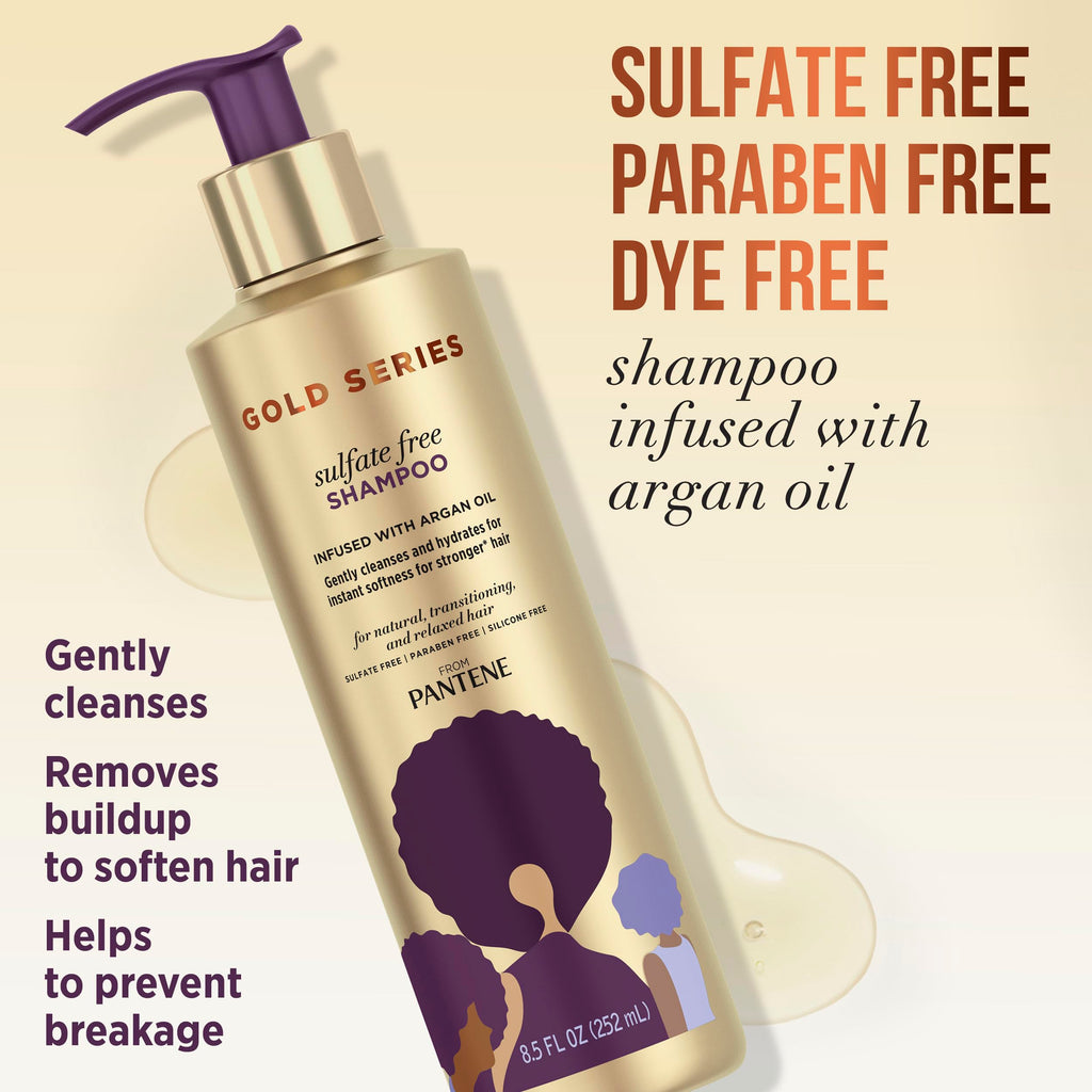 Pantene Gold Series Argan Oil from ProV for Natural and Curly Textured Hair, Sulfate Free Shampoo