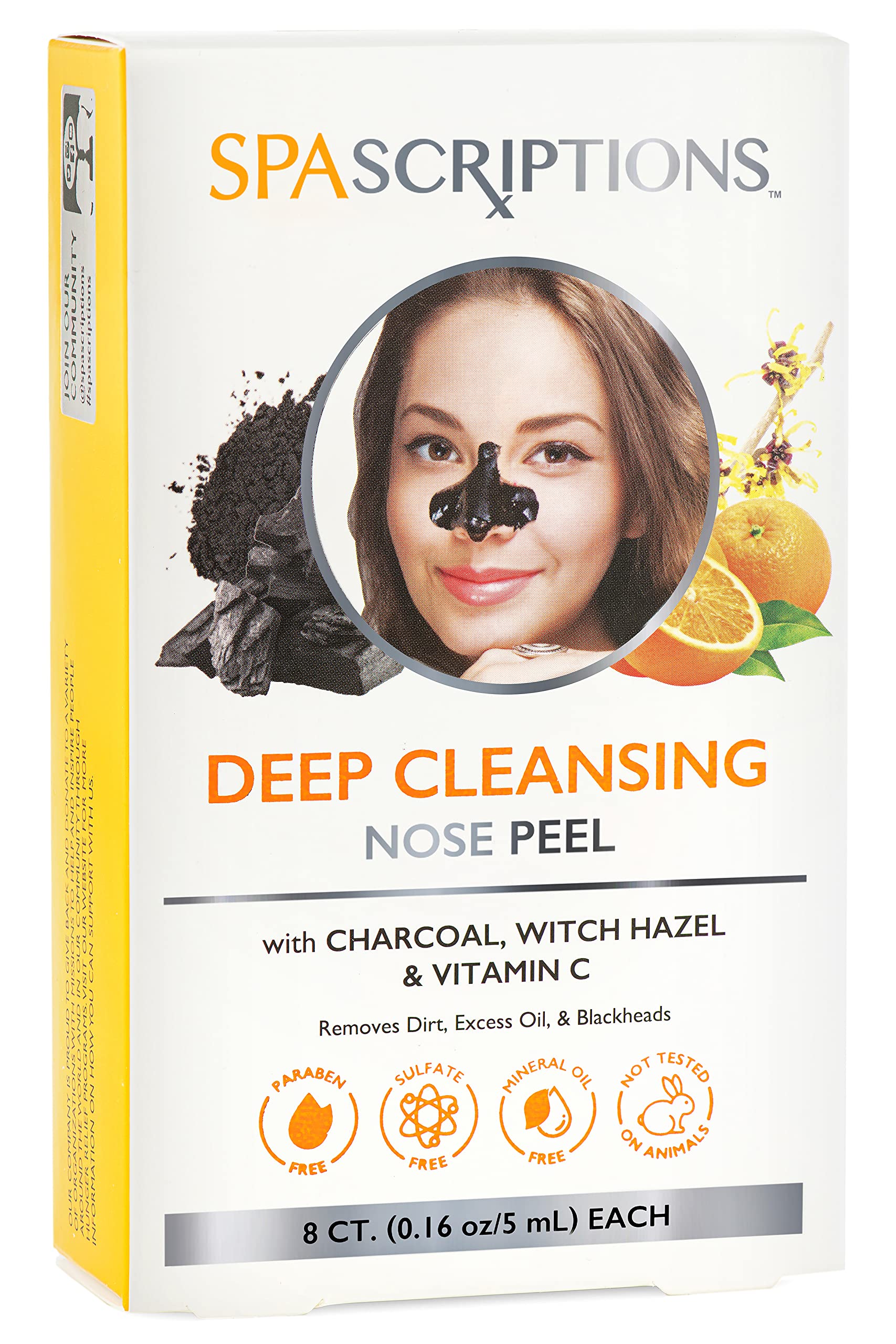 SpaScriptions Deep Cleansing Nose Peel - Charcoal, Witch Hazel & Vitamin C - Not a Rough Strip, Custom Sizing with soft Peel Cleansing - Applicator included
