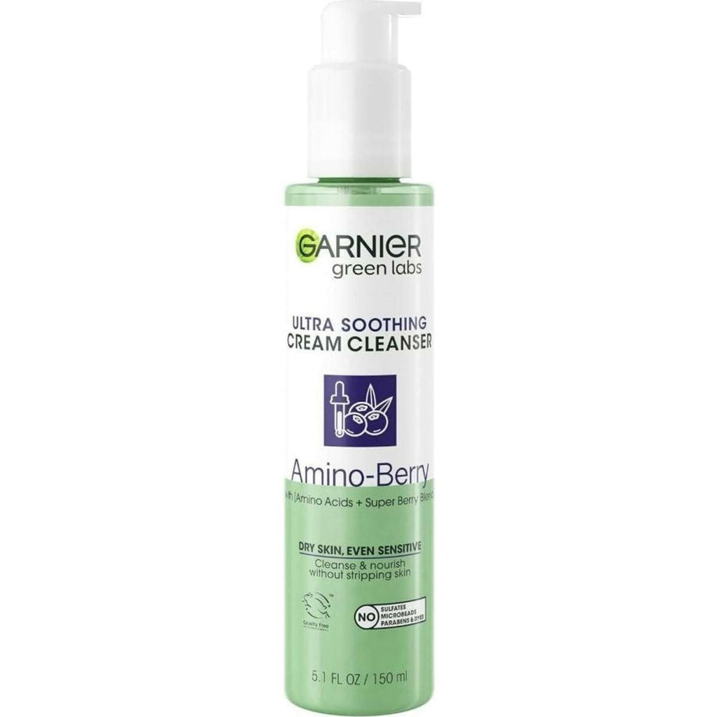 Garnier Green Labs Amino-Berry Soft Gentle Facial Cream Cleanser Hydrates and Soothes Skin, 5.07 fl oz