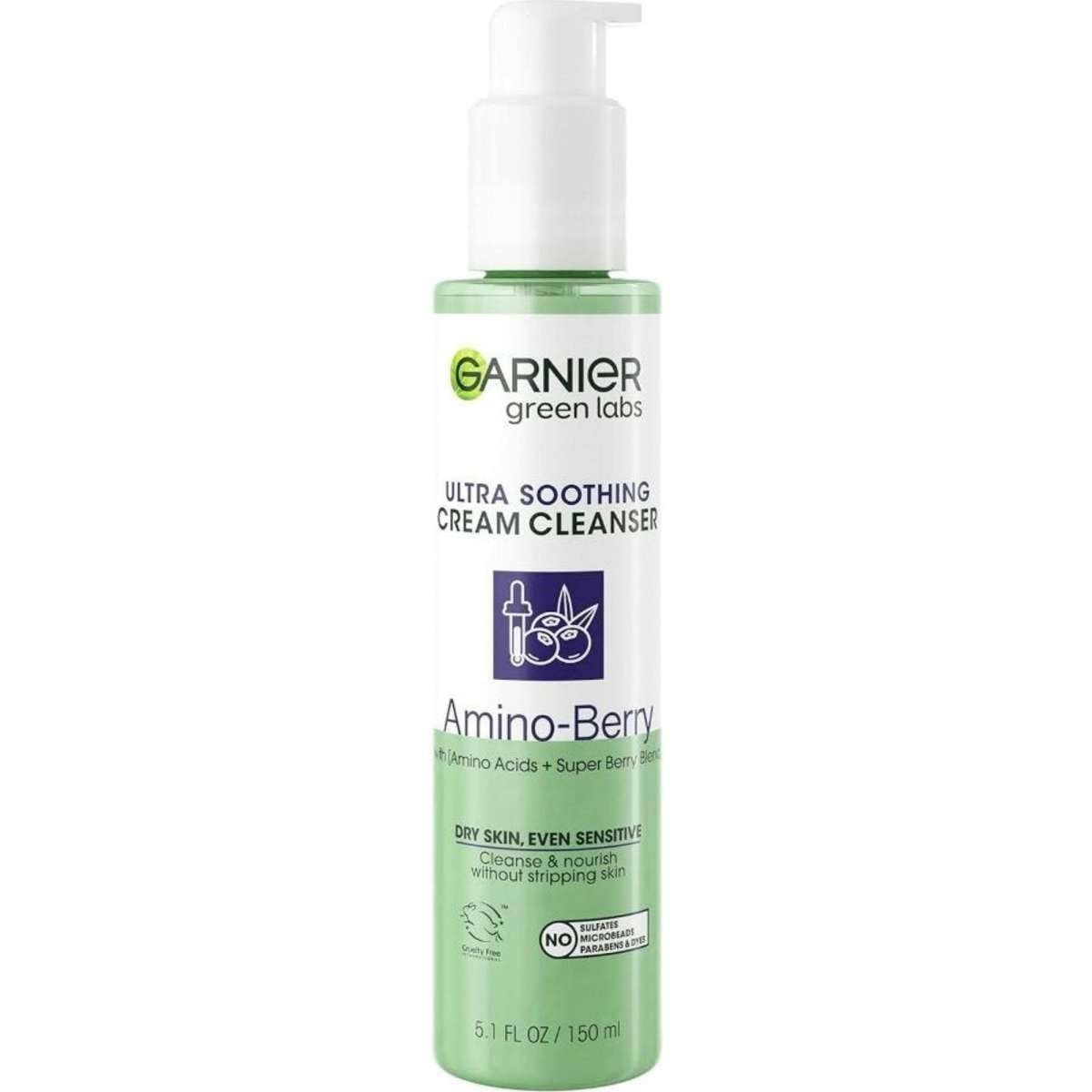 Garnier Green Labs Amino-Berry Soft Gentle Facial Cream Cleanser Hydrates and Soothes Skin, 5.07 fl oz