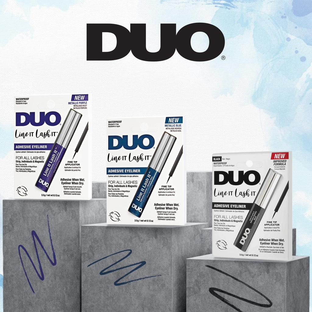 DUO Line It Lash It Lash Glue Liner – Metallic Blue, 2-in-1 Eyeliner & Eyelash Adhesive for Strip & Cluster Lashes, 0.12 oz