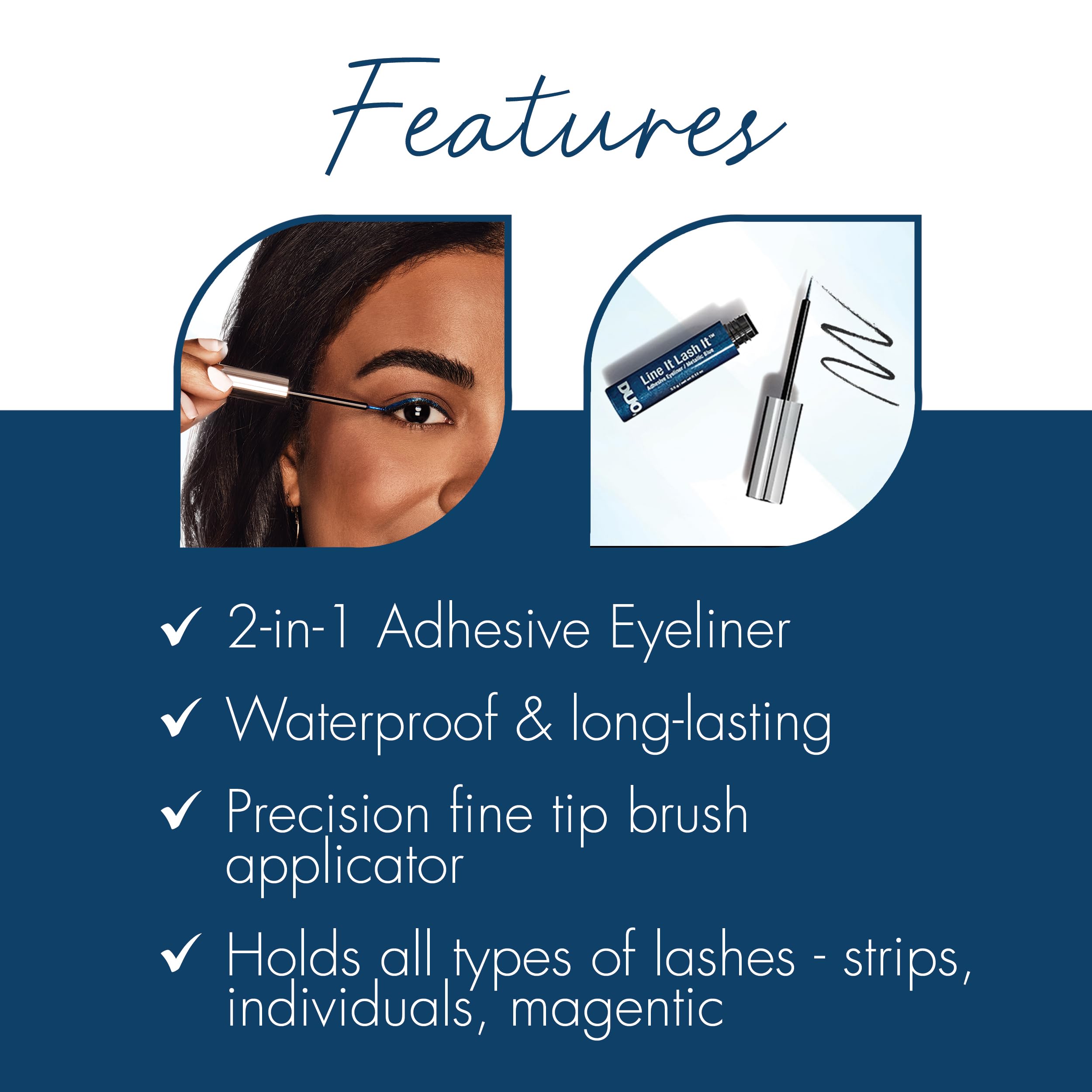 DUO Line It Lash It Lash Glue Liner – Metallic Blue, 2-in-1 Eyeliner & Eyelash Adhesive for Strip & Cluster Lashes, 0.12 oz