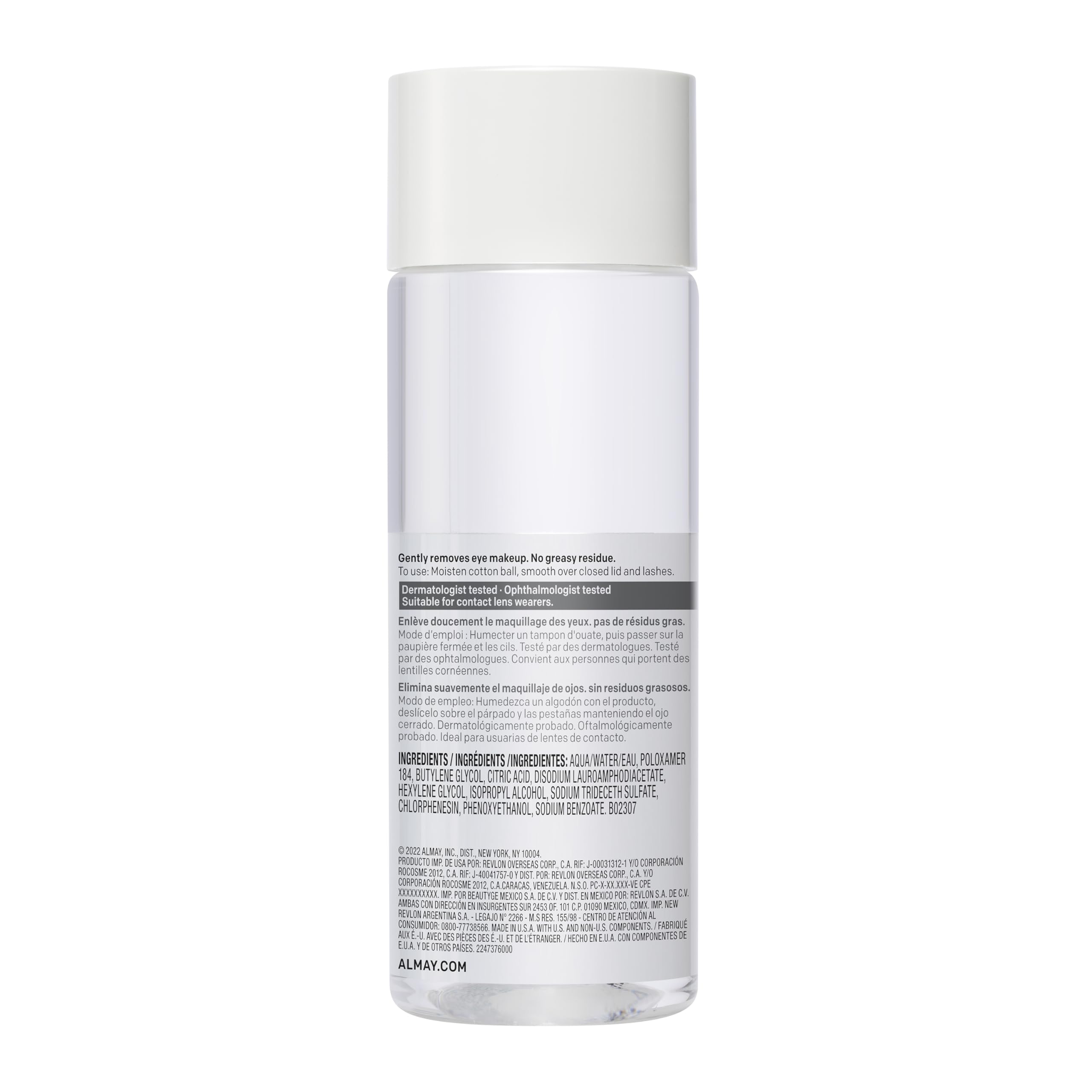 Almay Longwear & Waterproof Eye Makeup Remover Liquid, Hypoallergenic, Cruelty Free, Ophthalmologist Tested