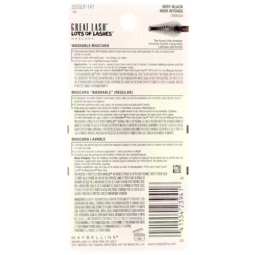 Maybelline New York Great Lash Washable Mascara Makeup, Blackest Black, 2 Count