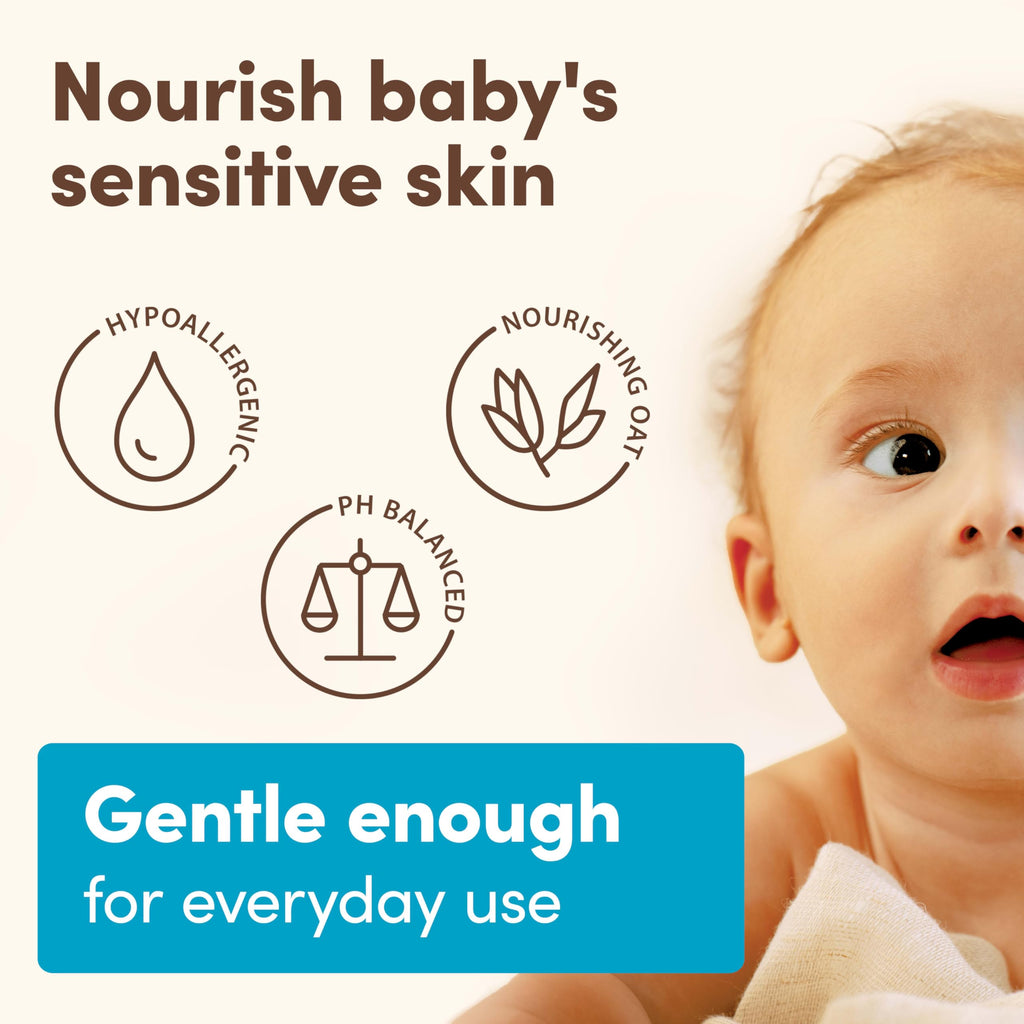 Aveeno Baby Daily Moisture Gentle Body Wash & Shampoo with Oat Extract, 2-in-1 Baby Bath Wash & Hair Shampoo, Tear- & Paraben-Free for Hair & Sensitive Skin, Lightly Scented, 18 fl. oz