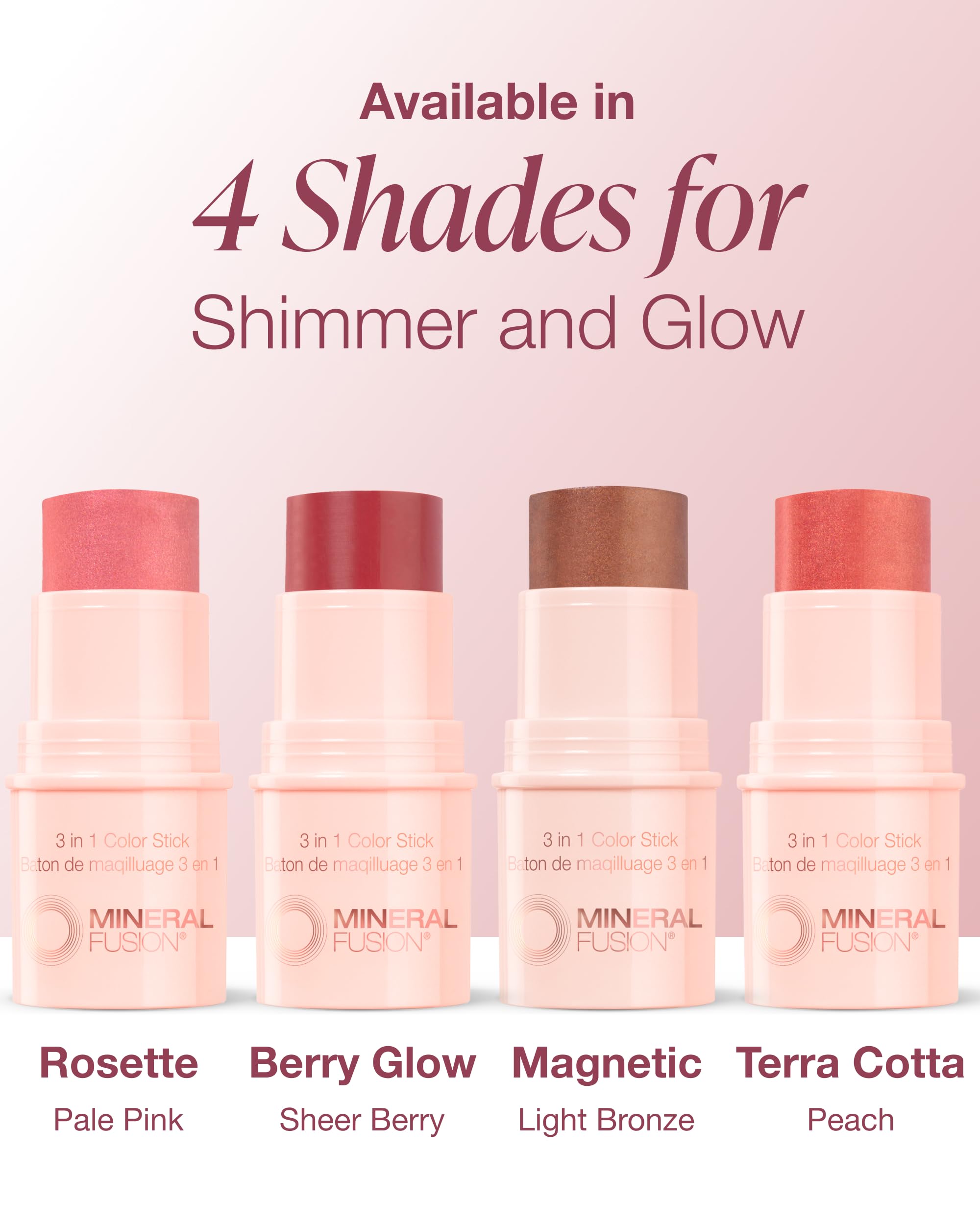 Mineral Fusion 3-in-1 Color Stick - Hydrating Cream Blush Tint for Cheek, Lip and Eye - Natural Multi Use Makeup (Rosette)