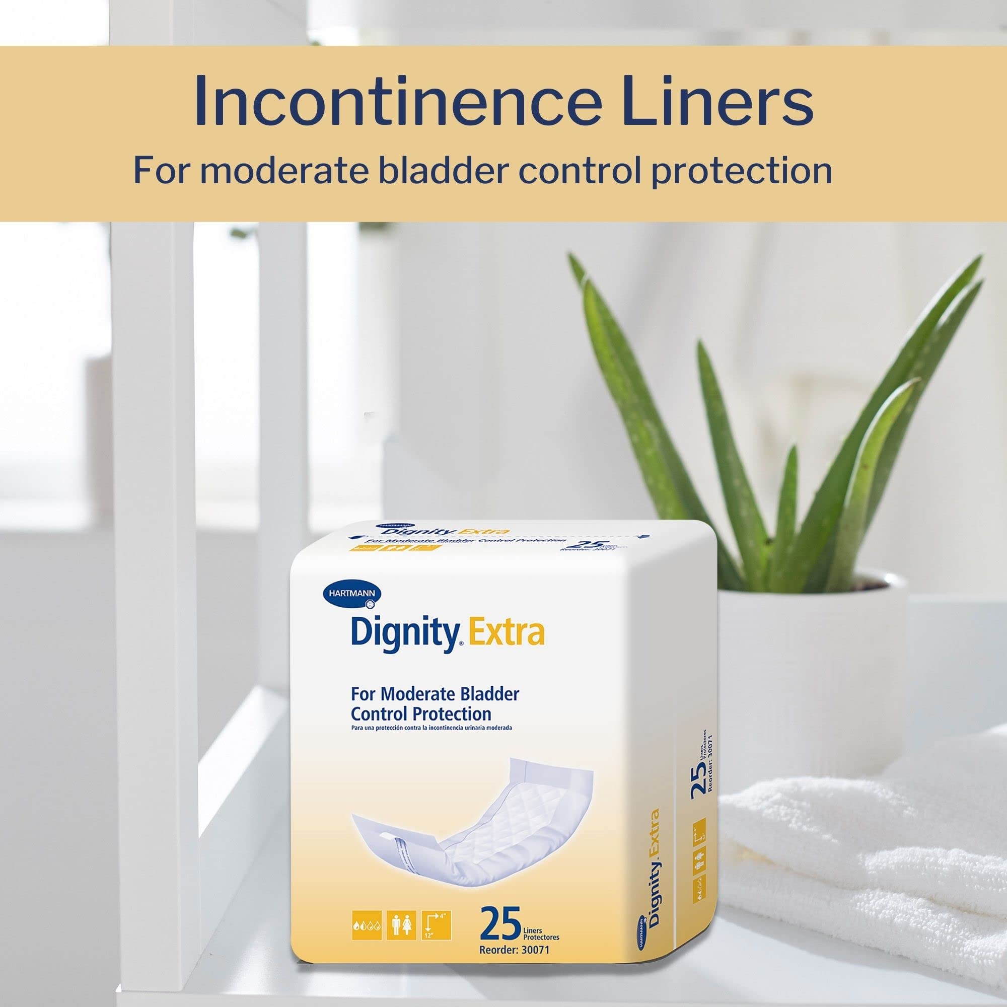 Dignity Extra Incontinence Liner for Men and Women - Bladder Leak Pads, Moderate Absorbency - One Size Fits Most, 4 in x 12 in, 25 Count, 1 Pack