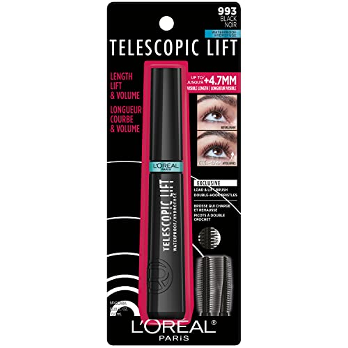 L’Oréal Paris Telescopic Lift Mascara, Lengthening and Volumizing Eye Makeup, Lash Lift with Up to 36HR Wear, Waterproof, Black, 0.33 Fl Oz