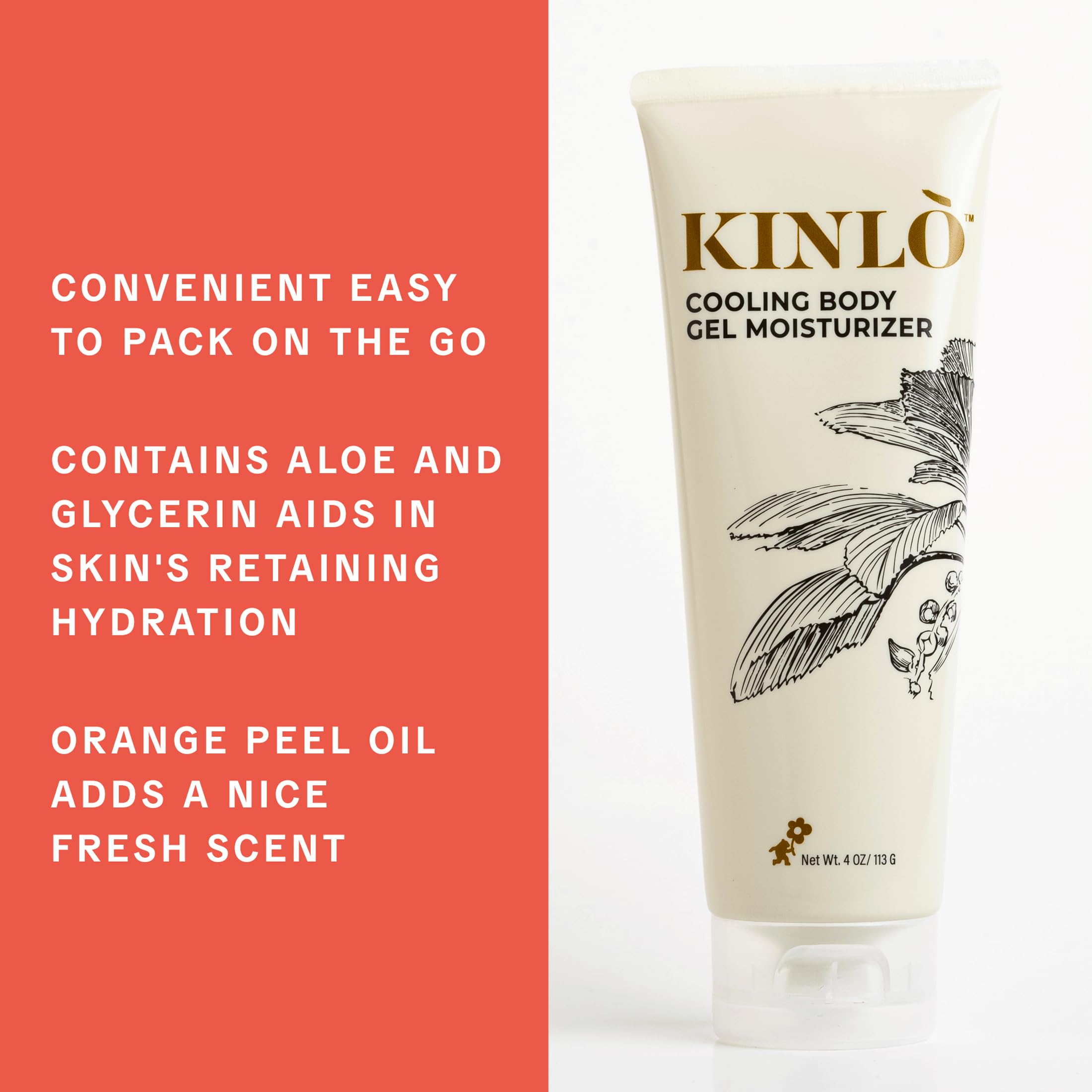 Kinlo Cooling Body Gel Moisturizer| Aloe Glycerin Menthol Tangerin Hydrating Body Lotion | Black Owned Skincare 4 fl oz Body Gel for Summer Weather