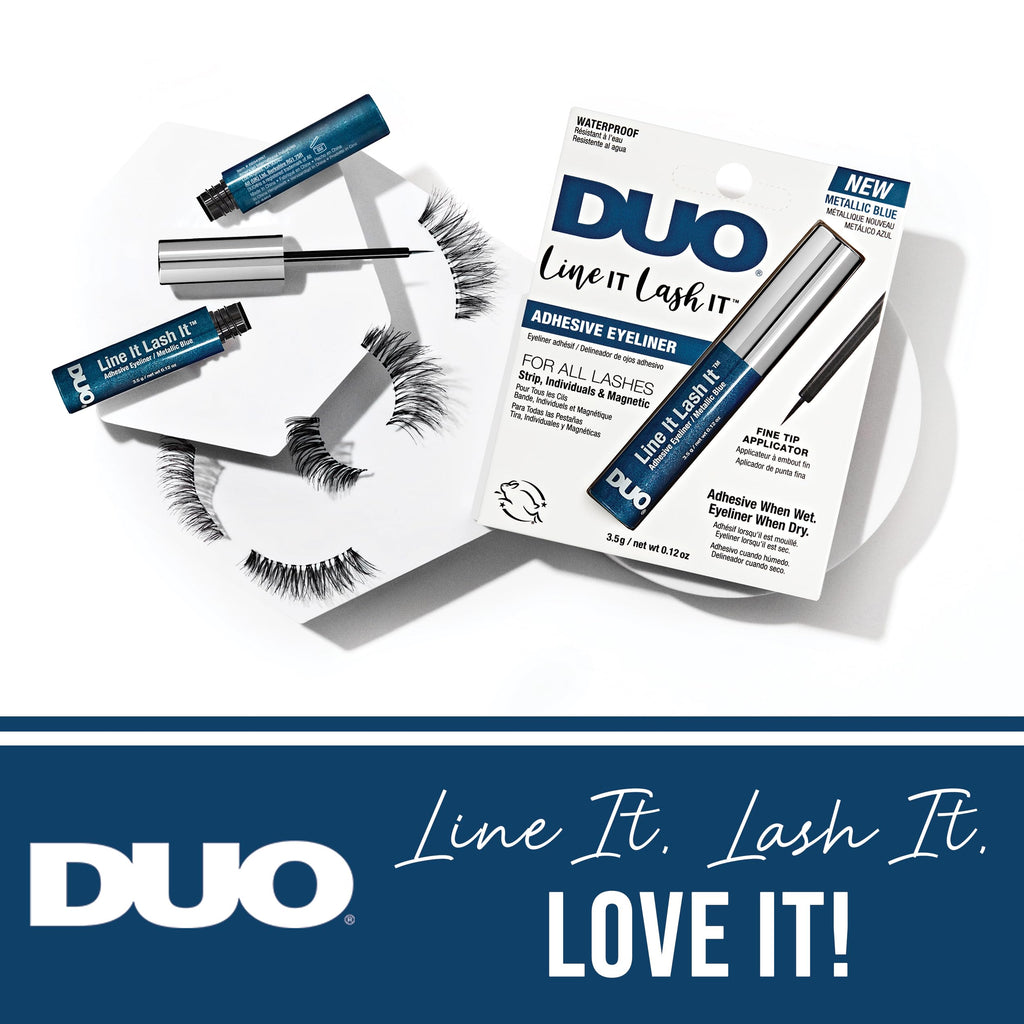 DUO Line It Lash It Lash Glue Liner – Metallic Blue, 2-in-1 Eyeliner & Eyelash Adhesive for Strip & Cluster Lashes, 0.12 oz