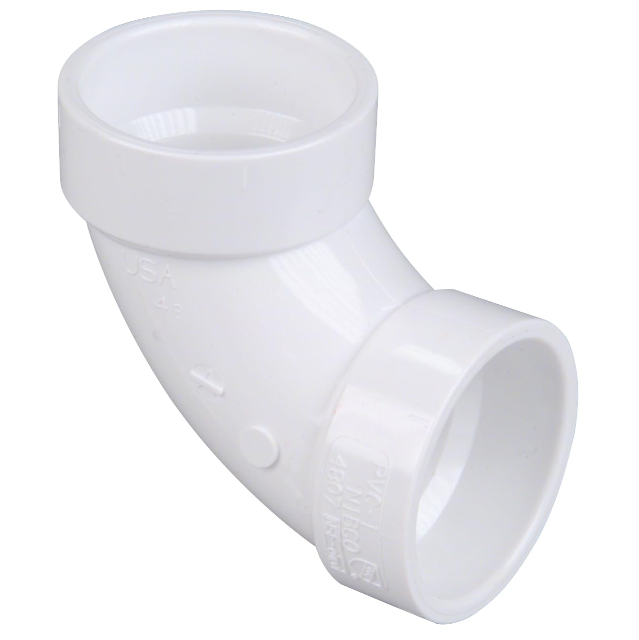 NIBCO 4807 Series PVC DWV Pipe Fitting, 90 Degree Elbow, Hub