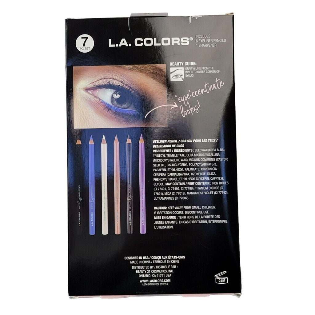 L.A. COLORS | Eyeliner Accentuate 7-Piece Eyeliner Pencils & Sharpener Set