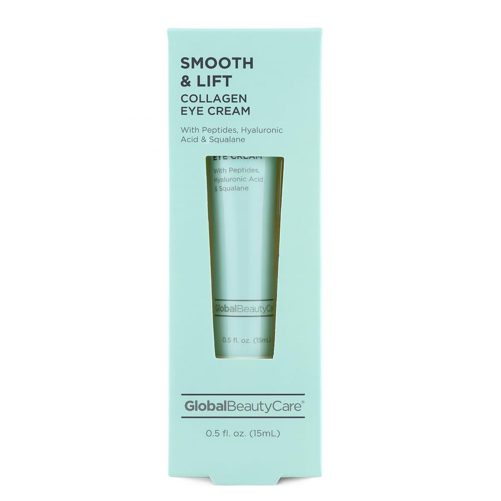 Global Beauty Care Smooth & Lift Collagen - Eye Cream wiith Peptides, Hyaluronic Acid & Squalane, 0.5 fl oz (1-Pack, 2-Pack, or 3-Pack Options)