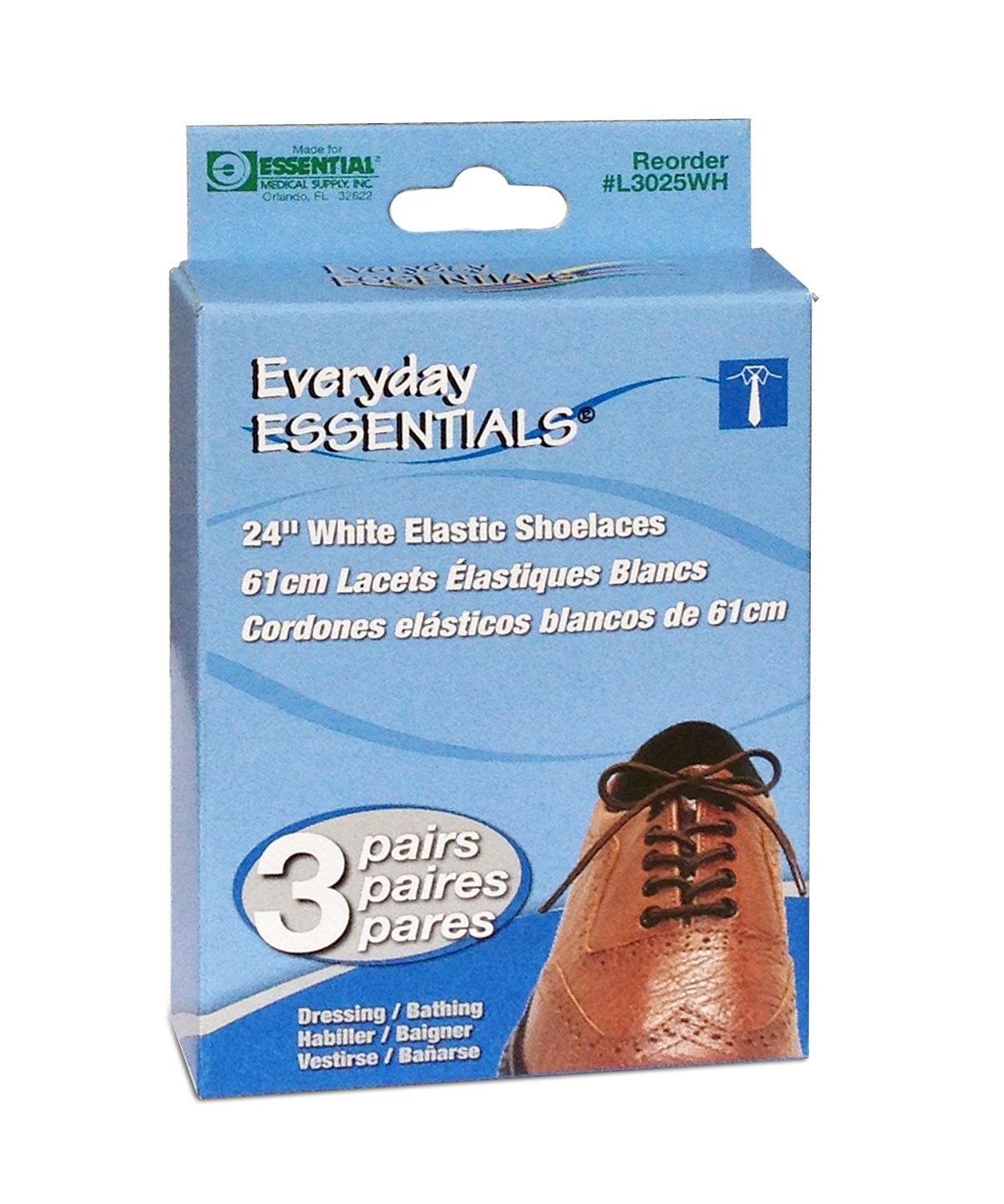Essential Medical Supply Tie Once Elastic Shoelace 3 Pairs in One Pack