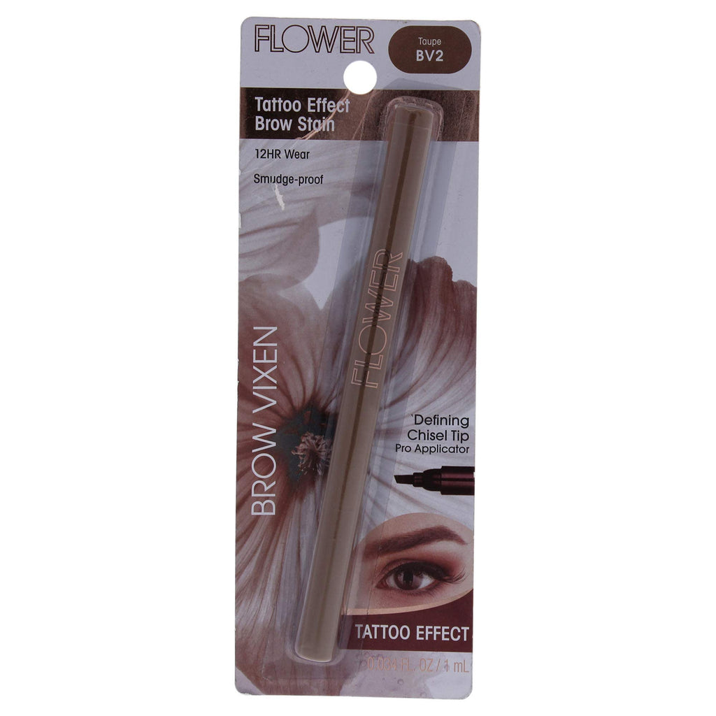 Flower Beauty Brow Vixen Tattoo Effect Stain - Smudge Proof, 12 Hr Wear Eyebrow Makeup with Chisel Tipped Applicator, Contains Aloe Vera & Vitamin E