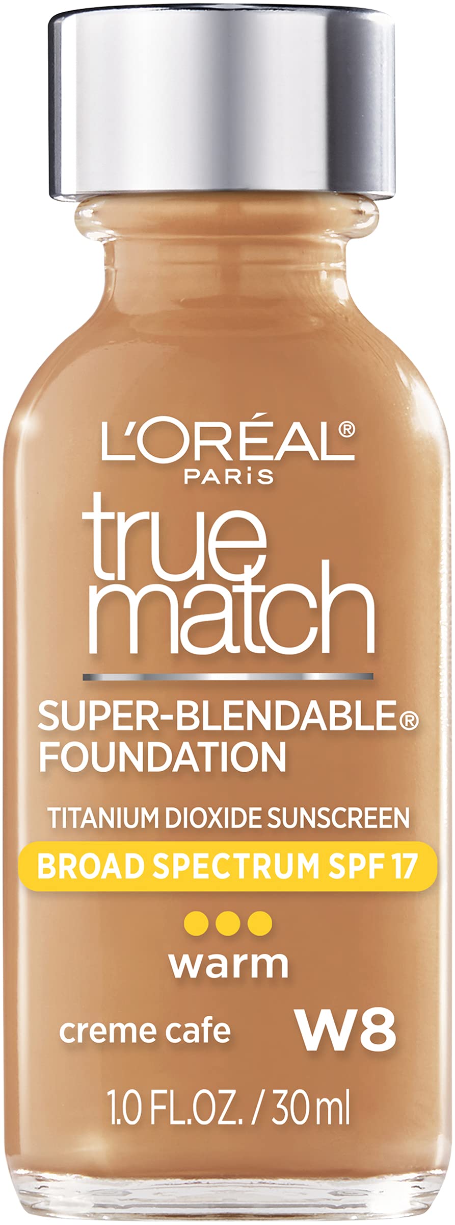L’Oréal Paris Makeup True Match Super-Blendable Liquid Foundation, Crème Café W8, 1 Fl Oz,1 Count