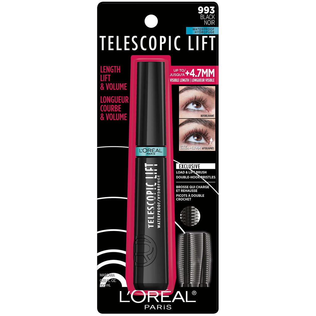 L’Oréal Paris Telescopic Lift Mascara, Lengthening and Volumizing Eye Makeup, Lash Lift with Up to 36HR Wear, Waterproof, Black, 0.33 Fl Oz
