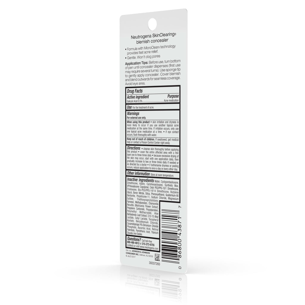 Neutrogena SkinClearing Blemish Concealer Face Makeup with Salicylic Acid Acne Medicine, Non-Comedogenic and Oil-Free Concealer Helps Cover, Treat & Prevent Breakouts, Deep 20,.05 Oz