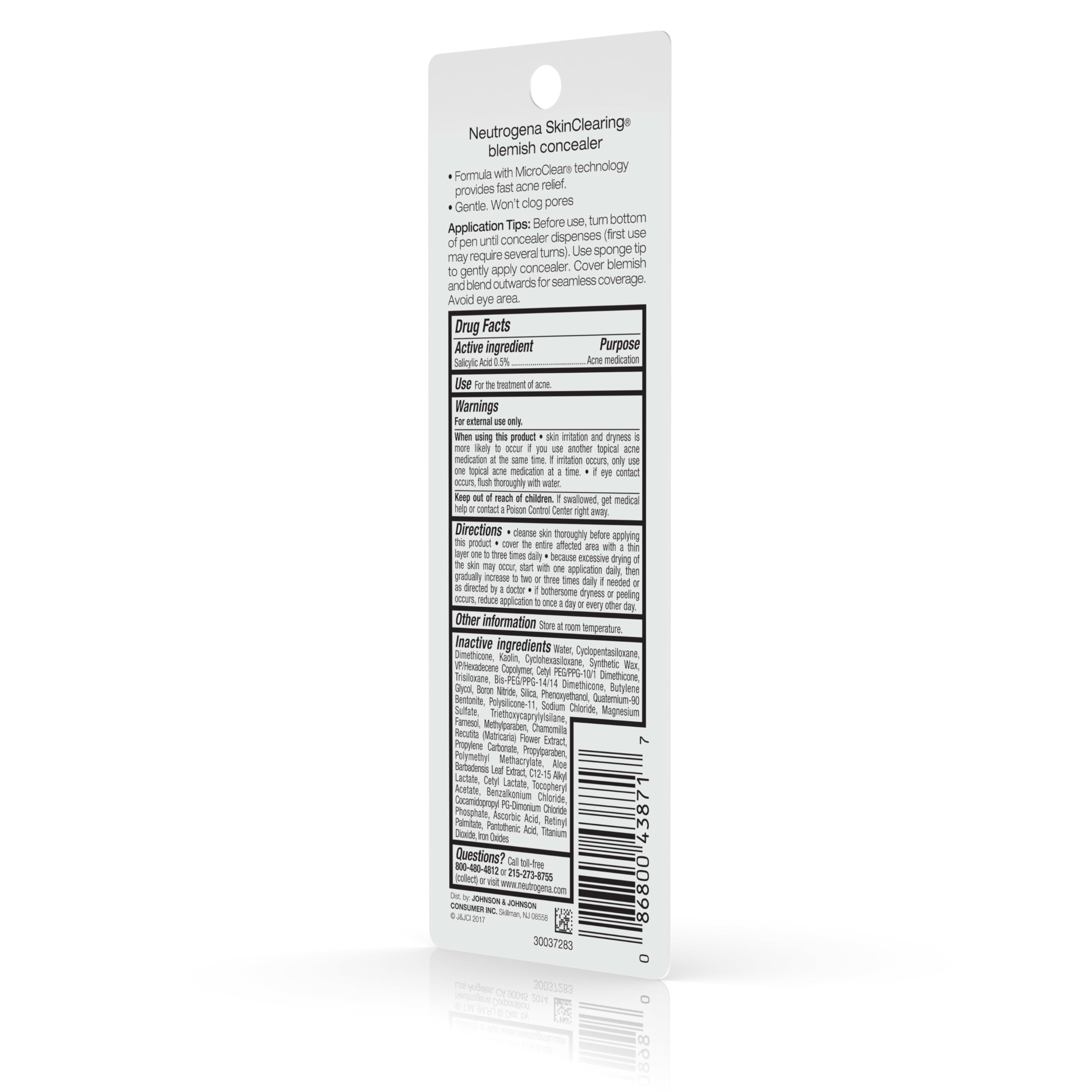 Neutrogena SkinClearing Blemish Concealer Face Makeup with Salicylic Acid Acne Medicine, Non-Comedogenic and Oil-Free Concealer Helps Cover, Treat & Prevent Breakouts, Deep 20,.05 Oz