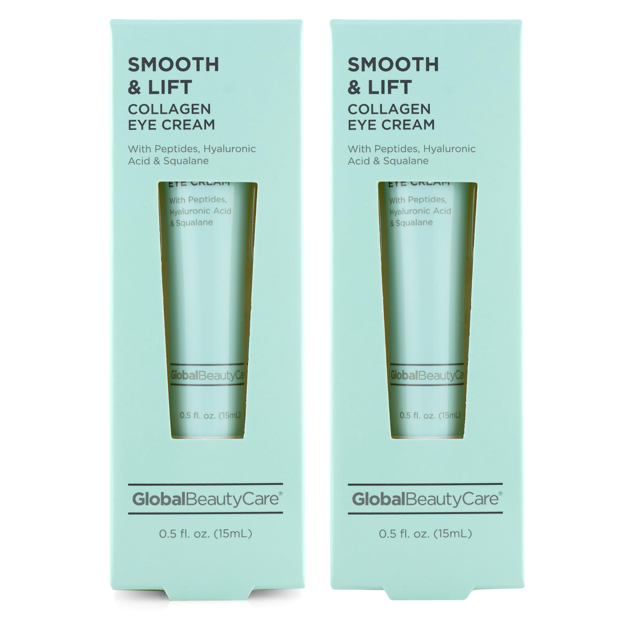 Global Beauty Care Smooth & Lift Collagen - Eye Cream wiith Peptides, Hyaluronic Acid & Squalane, 0.5 fl oz (1-Pack, 2-Pack, or 3-Pack Options)