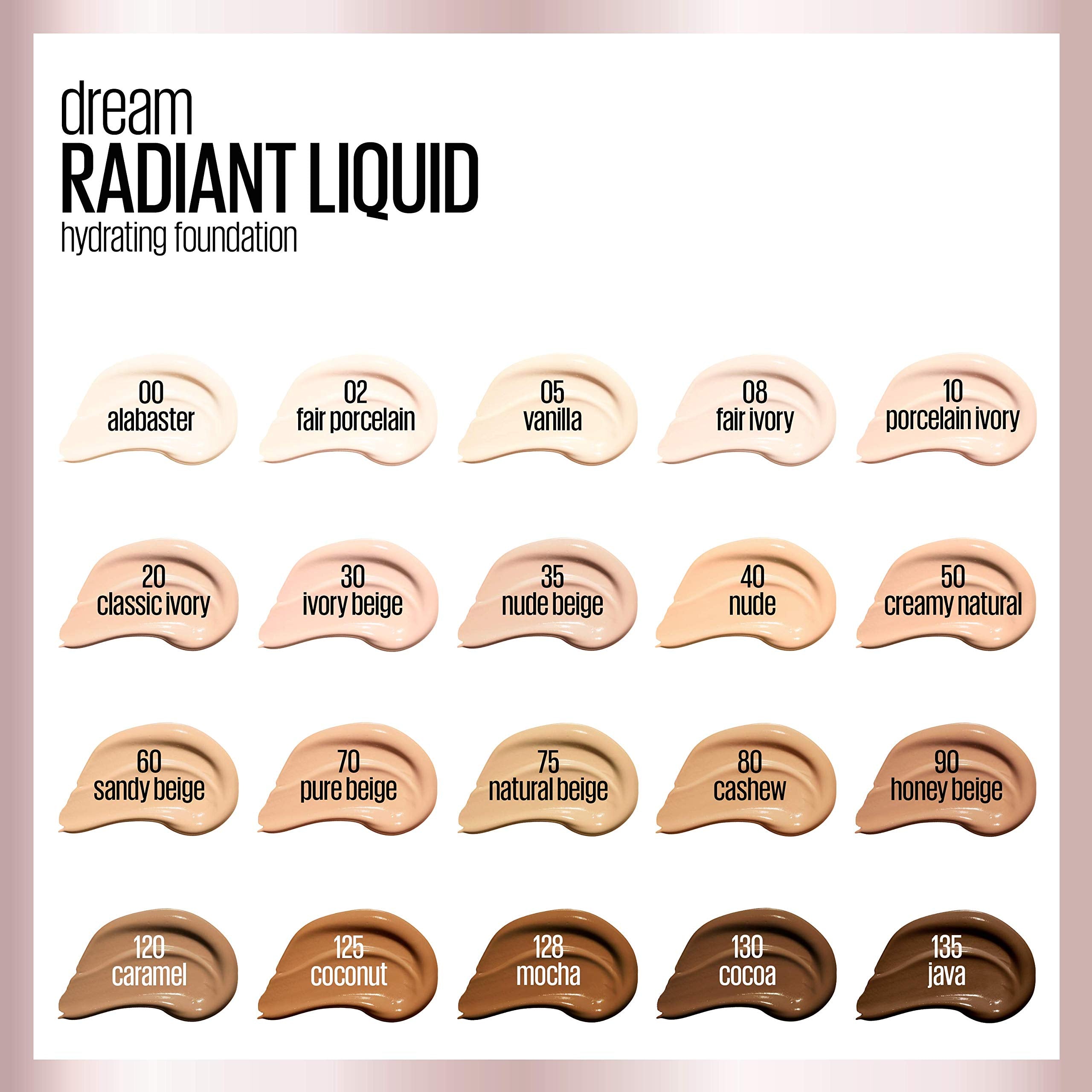 Maybelline dream Radiant Liquid Medium Coverage Hydrating Makeup, Lightweight Liquid Foundation, Alabaster, 1 Fl. Oz