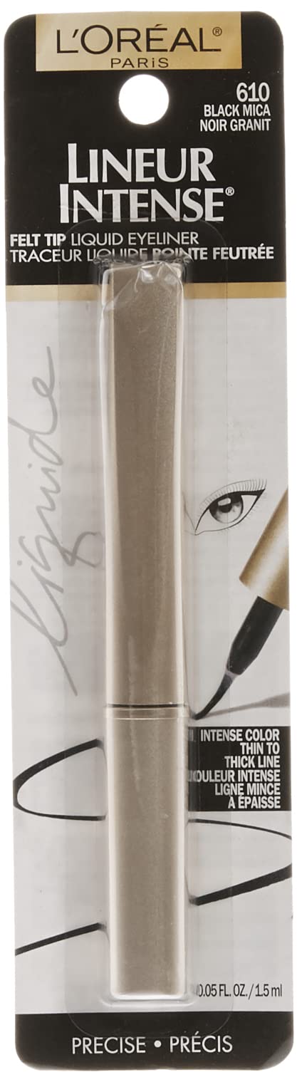 L'Oreal Paris Makeup Lineur Intense Felt Tip Liquid Eyeliner, liquid eyeliner, felt tip applicator, precise bold lines, intense color, ophthalmologist-tested, fragrance-free, Black Mica, 0.05 fl; oz.