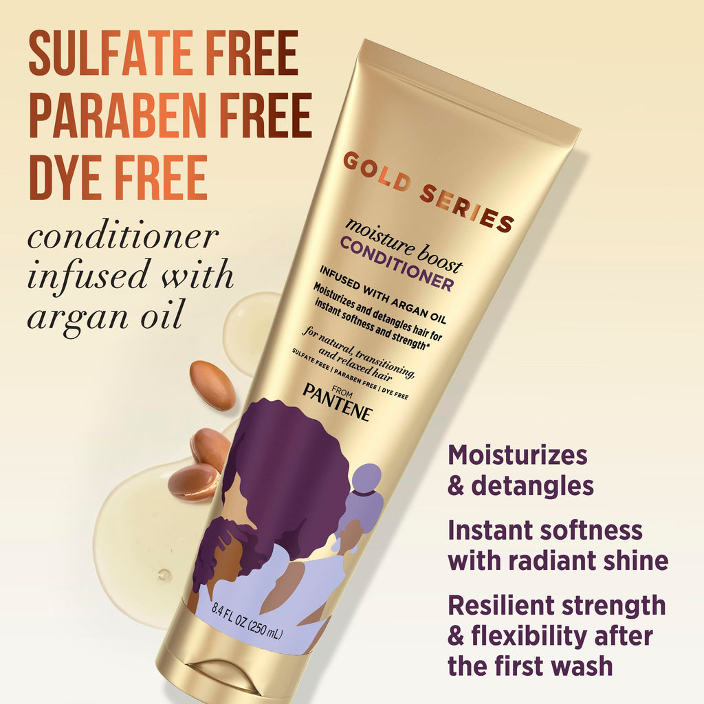 Pantene Gold Series Argan Oil from ProV for Natural and Curly Textured Hair, Sulfate Free Shampoo