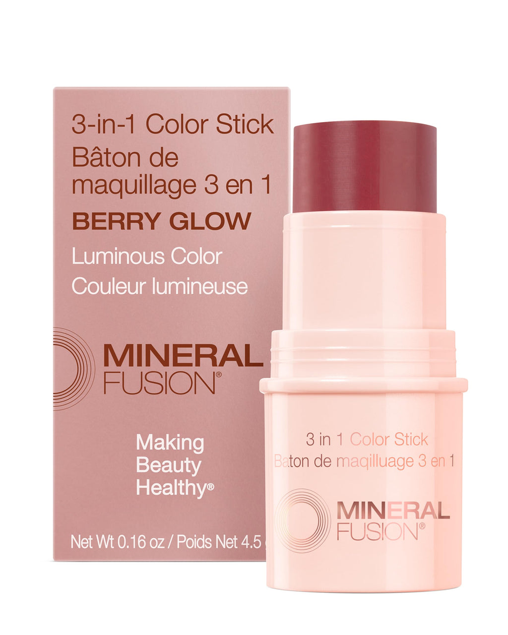 Mineral Fusion 3-in-1 Color Stick - Hydrating Cream Blush Tint for Cheek, Lip and Eye - Natural Multi Use Makeup (Rosette)