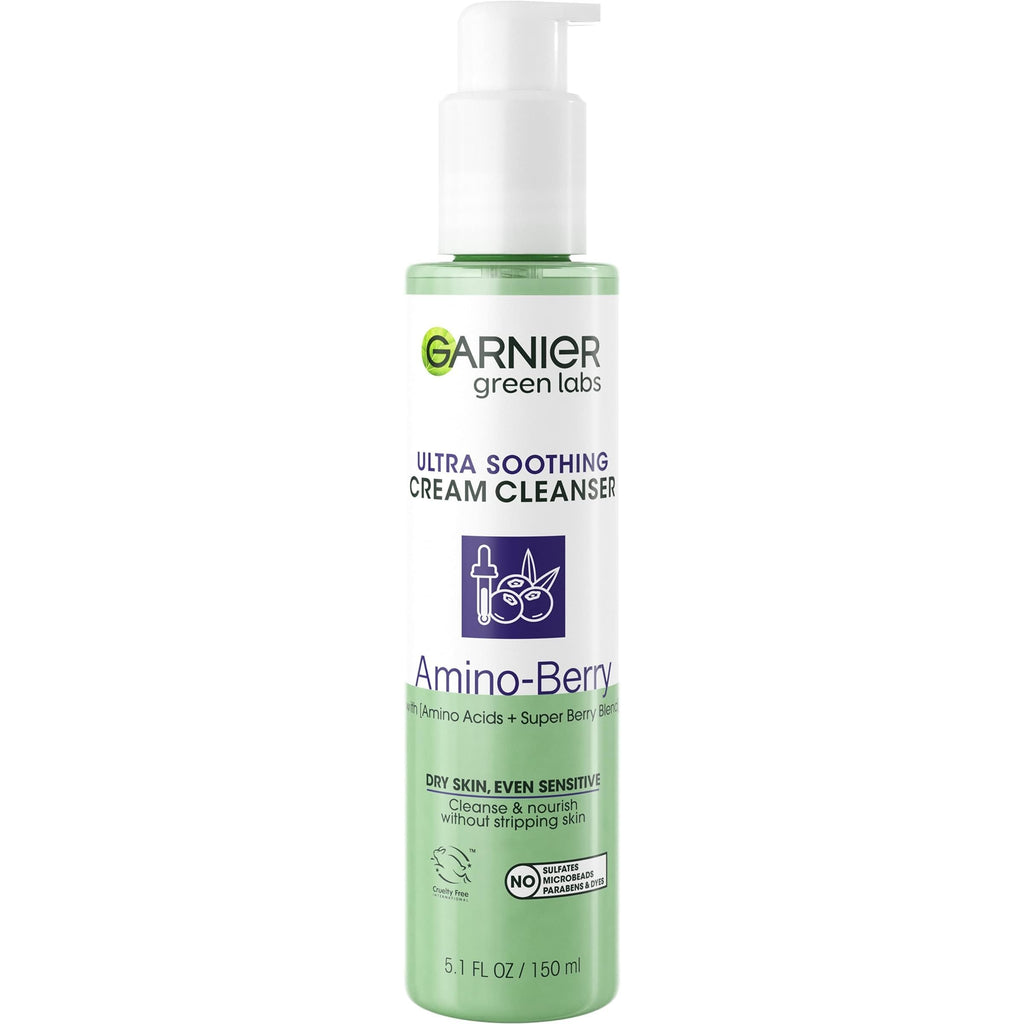 Garnier Green Labs Amino-Berry Soft Gentle Facial Cream Cleanser Hydrates and Soothes Skin, 5.07 fl oz