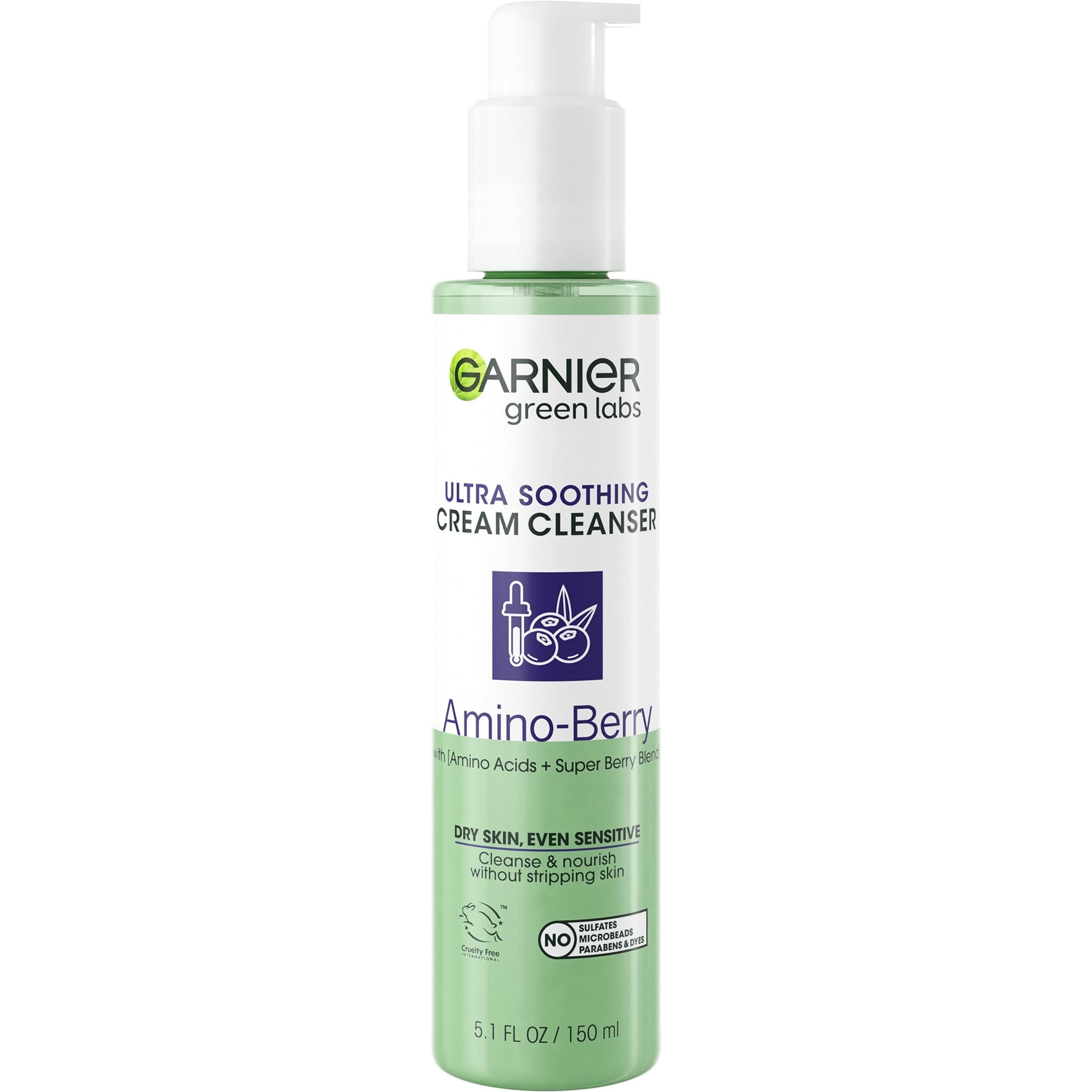Garnier Green Labs Amino-Berry Soft Gentle Facial Cream Cleanser Hydrates and Soothes Skin, 5.07 fl oz