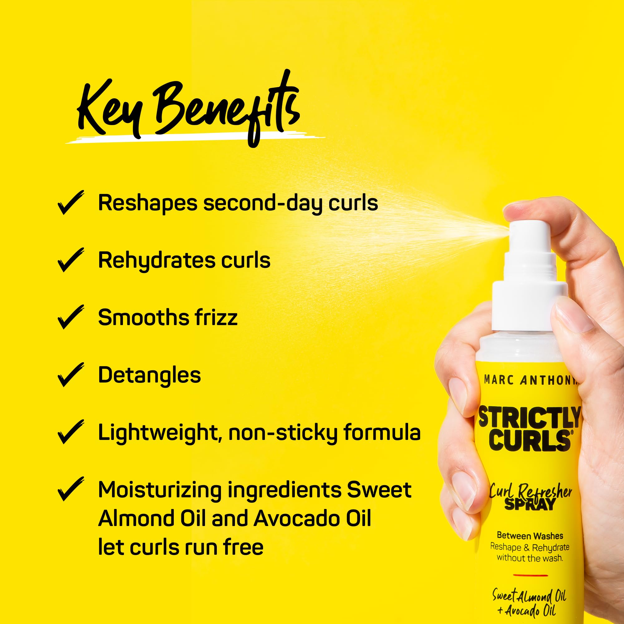 Marc Anthony Strictly Curls Refresher and Detangler Spray with Sweet Almond Oil & Avocado Oil, 4 Oz