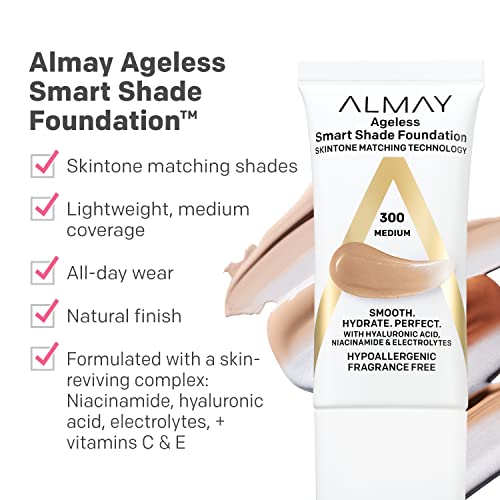 Anti-Aging Foundation by Almay, Smart Shade Face Makeup with Hyaluronic Acid