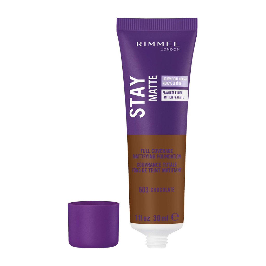 Rimmel London Stay Matte Liquid Mousse - 603 Chocolate - Foundation, Lightweight, Shine Control, Oil-Free, 1oz