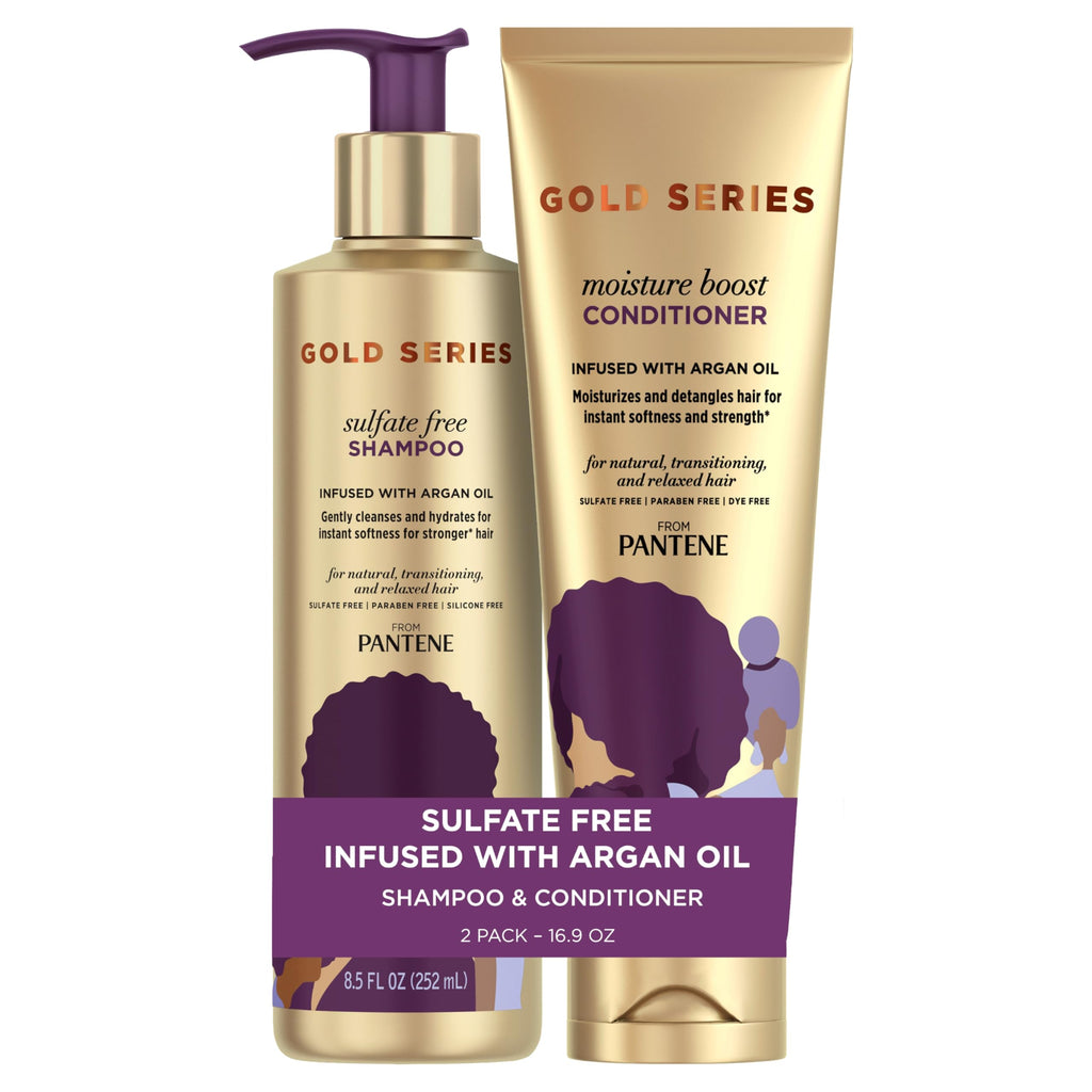 Pantene Gold Series Argan Oil from ProV for Natural and Curly Textured Hair, Sulfate Free Shampoo