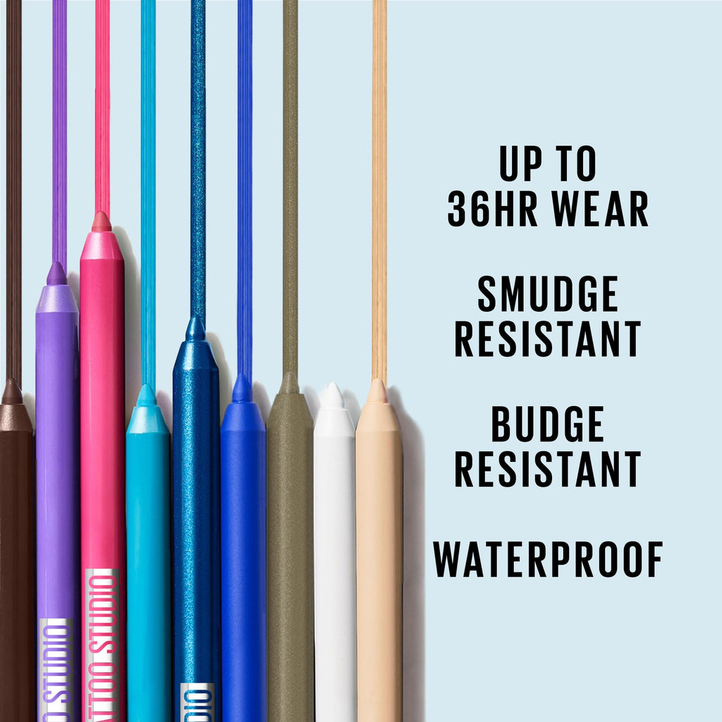 MAYBELLINE New York Tattoo Studio Long Lasting Sharpenable Eyeliner Pencil Glide on Smooth Gel Pigments with 36 Hour Wear Waterproof