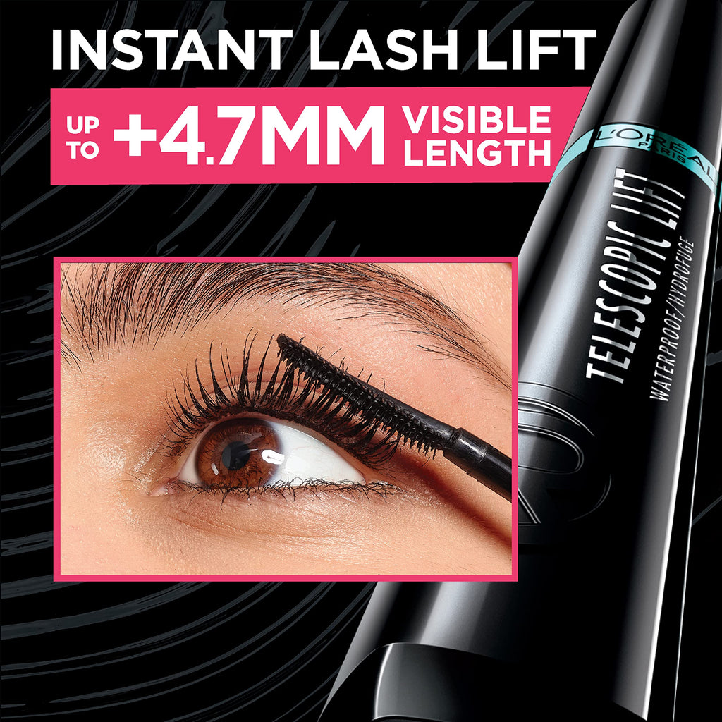 L’Oréal Paris Telescopic Lift Mascara, Lengthening and Volumizing Eye Makeup, Lash Lift with Up to 36HR Wear, Waterproof, Black, 0.33 Fl Oz