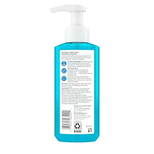 Neutrogena Hydro Boost Face Wash, Fragrance Free, Hydrating Facial Cleanser with Hyaluronic Acid, Daily Foaming Face Wash & Makeup Remover, Hypoallergenic Gel Cleanser, 7.8 fl. oz