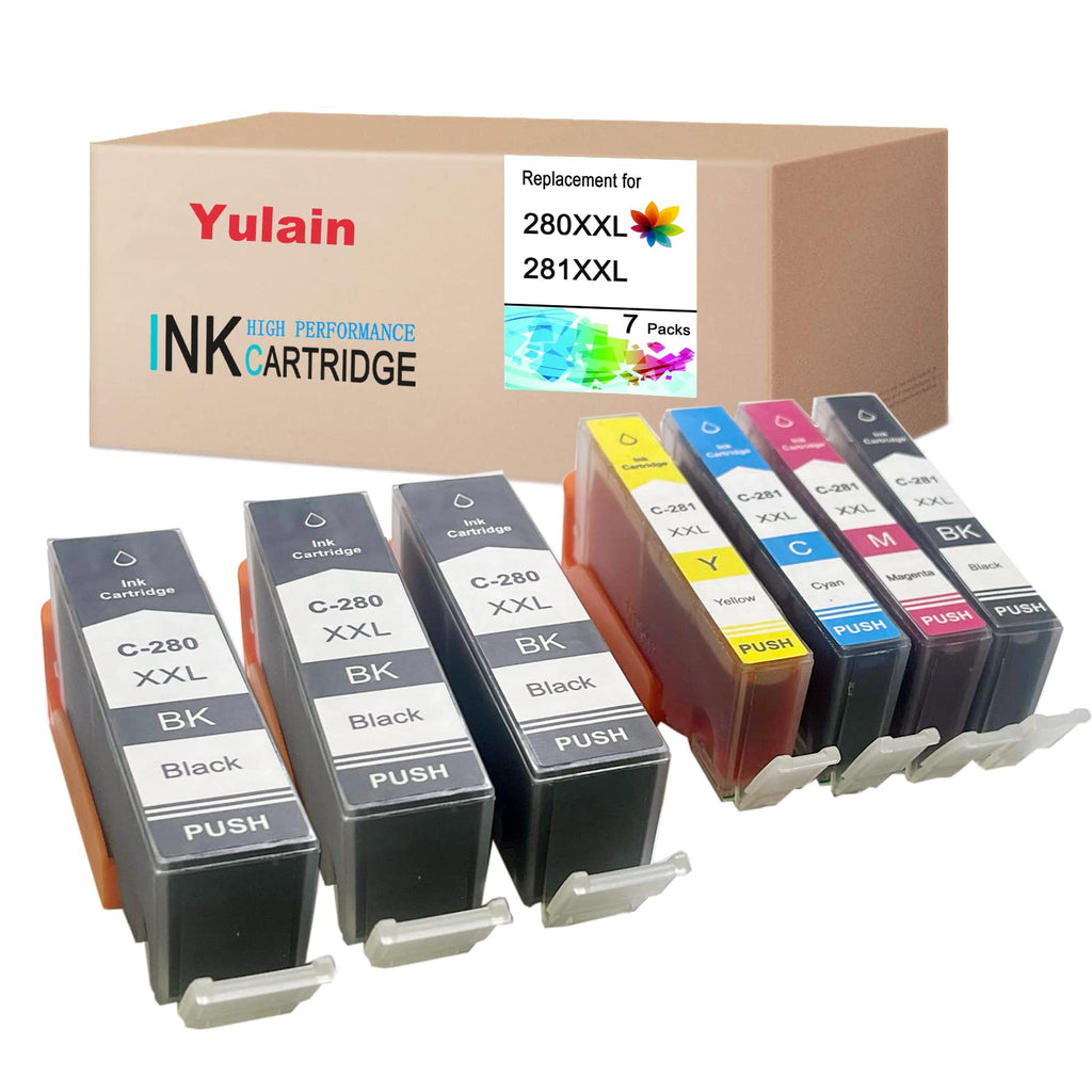 Yulain Compatible Ink Cartridge Inkjet, Replacement for Canon 280 281 XXL PGI280XXL CLI281XXL PGI 280XXL CLI 281XXL, TR8520 TR8620 TS6220 TS6320 TR7520 TS6120 TS9120 TS8120 TS8320 Printer, 7 Packs