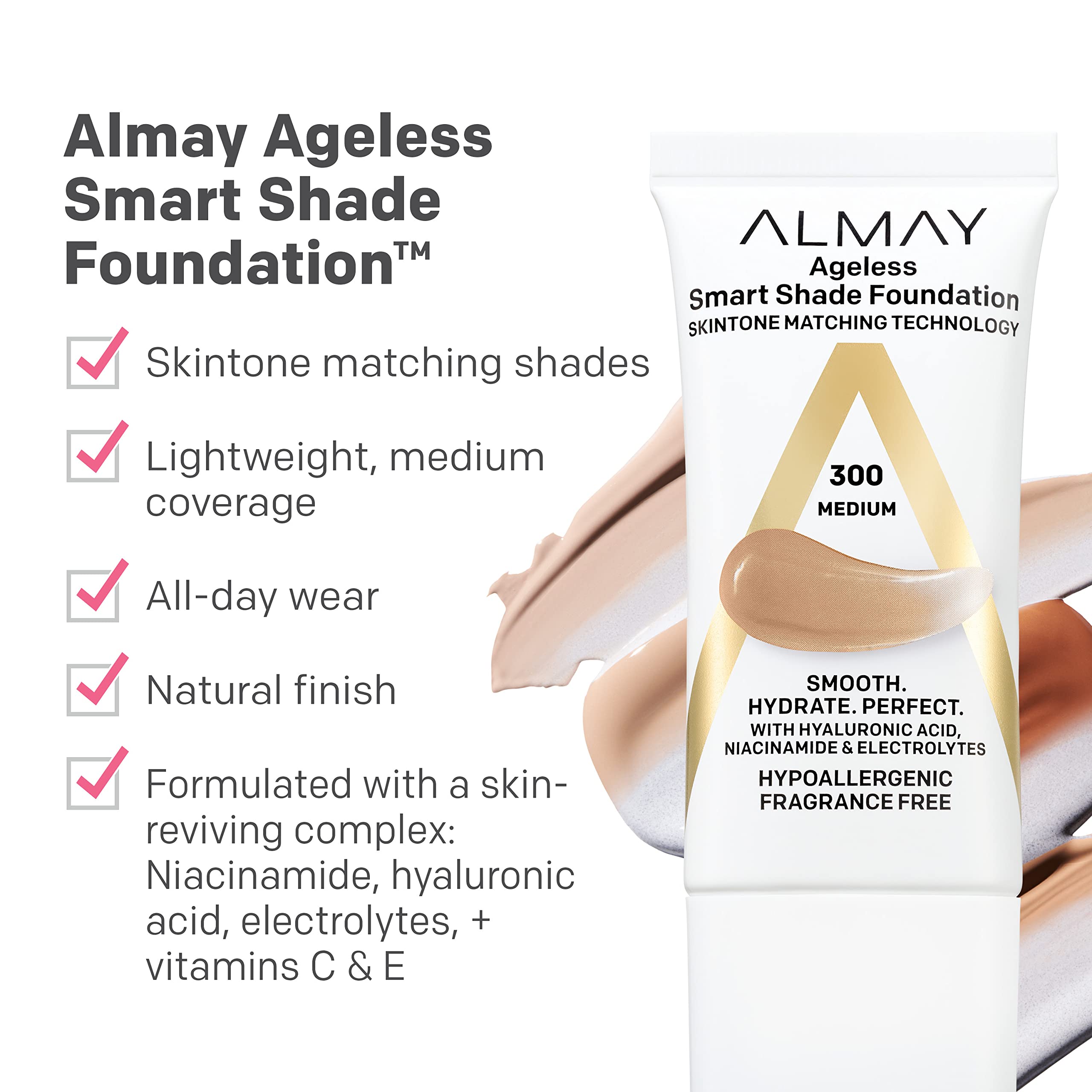 Anti-Aging Foundation by Almay, Smart Shade Face Makeup with Hyaluronic Acid
