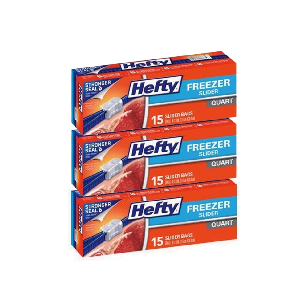 Hefty Freezer Slider Bags, Quart, 15 CT
